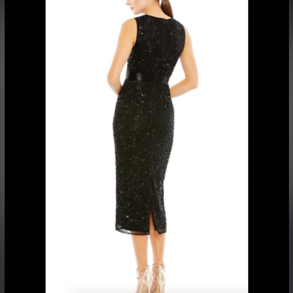 Mac Duggal Black Geometric Hand Embellished  Sleeveless A-Line Dress NWT Size 8 - Picture 4 of 16